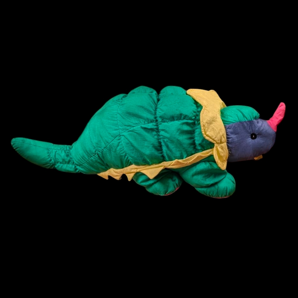24in Vintage Retro Chosun Triceratops Bright Neon Green Nylon Dinosaur Plush